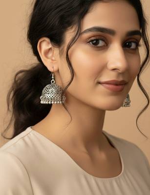 Nvr women oxidized german silver floral design jhumka earrings with ghungroo bells 1