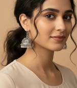 Nvr women oxidized german silver floral design jhumka earrings with ghungroo bells