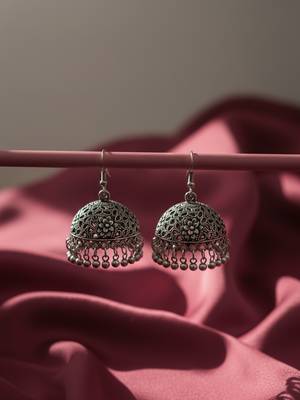 Nvr women oxidized german silver floral design jhumka earrings with ghungroo bells 3