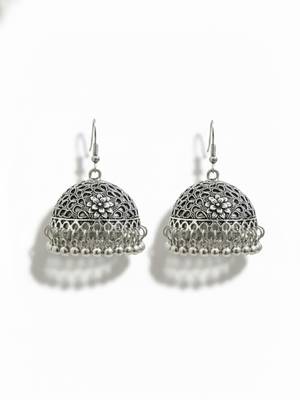 Nvr women oxidized german silver floral design jhumka earrings with ghungroo bells 4