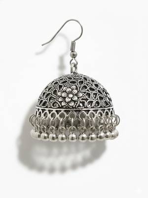 Nvr women oxidized german silver floral design jhumka earrings with ghungroo bells 5