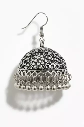 Nvr women oxidized german silver floral design jhumka earrings with ghungroo bells