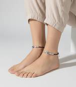 Nvr set of 2 silver plated fish shaped black & blue beaded evil eye handcrafted anklets