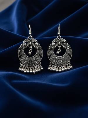Nvr women's oxidized silver plated peacock design chandbali earrings 2