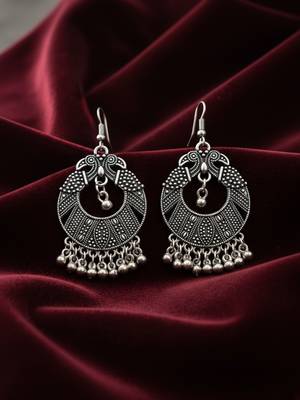 Nvr women's oxidized silver plated peacock design chandbali earrings 3