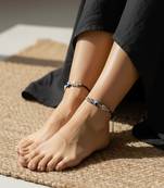 Nvr set of 2 silver plated elephant shaped black & blue beaded evil eye handcrafted anklets