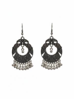 Nvr women's oxidized silver plated peacock design chandbali earrings 4