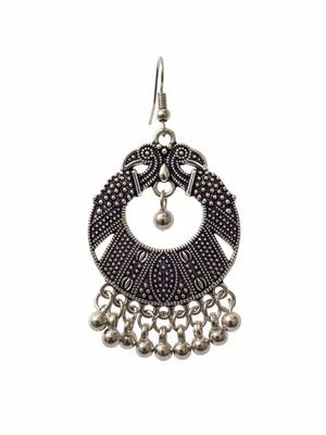 Nvr women's oxidized silver plated peacock design chandbali earrings 5