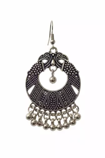 Nvr women's oxidized silver plated peacock design chandbali earrings
