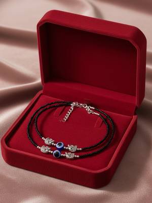 Nvr set of 2 silver plated elephant shaped black & blue beaded evil eye handcrafted anklets 4