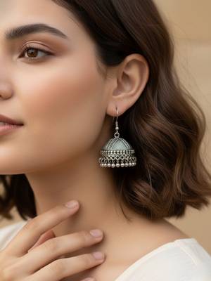 Nvr women antique silver plated oxidised jhumka earrings 1