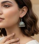 Nvr women antique silver plated oxidised jhumka earrings
