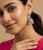 Nvr women's oxidized silver plated jhumkis earring set