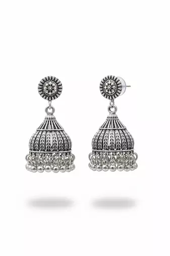 Nvr women's oxidized silver plated jhumkis earring set