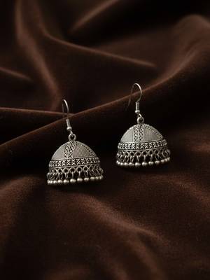 Nvr women antique silver plated oxidised jhumka earrings 4