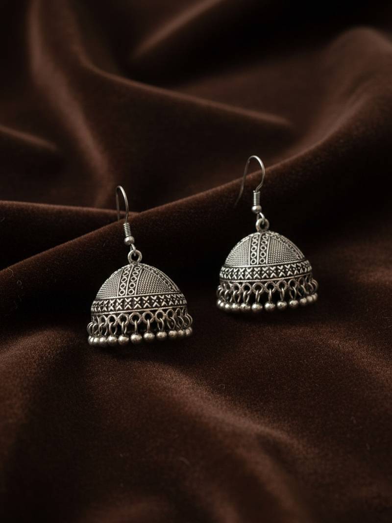 Nvr women antique silver plated oxidised jhumka earrings