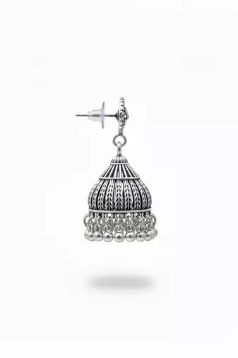 Nvr women's oxidized silver plated jhumkis earring set