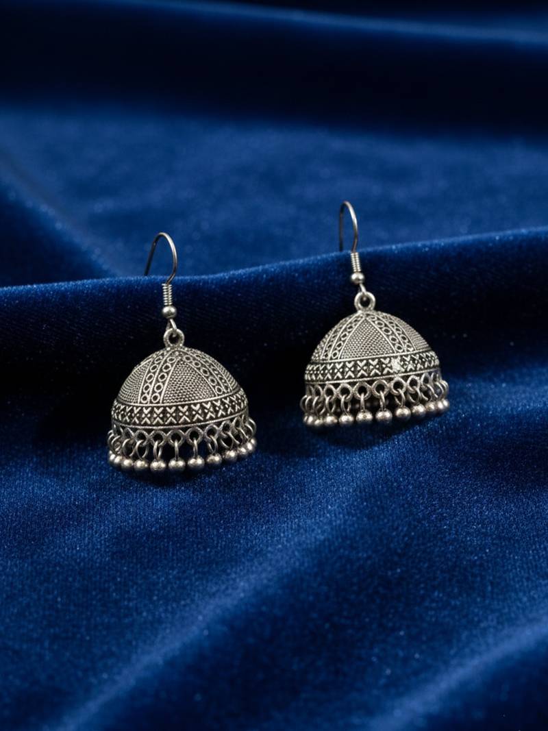 Nvr women antique silver plated oxidised jhumka earrings