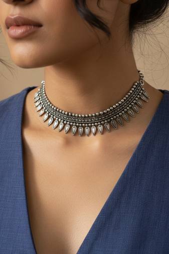 Nvr oxidised silver plated choker necklace for girls & women