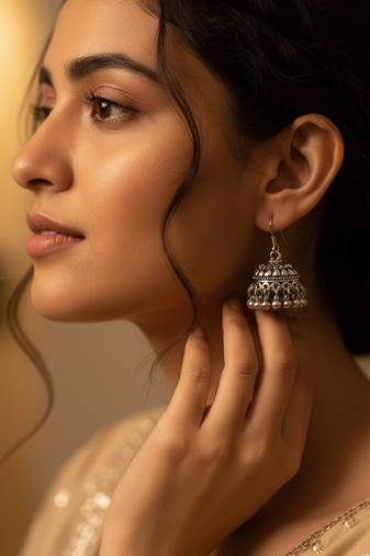 Nvr women traditional oxidized silver plated jhumkis earring set