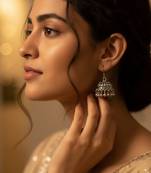 Nvr women traditional oxidized silver plated jhumkis earring set