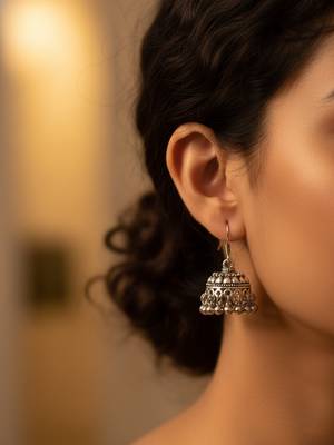 Nvr women traditional oxidized silver plated jhumkis earring set 2