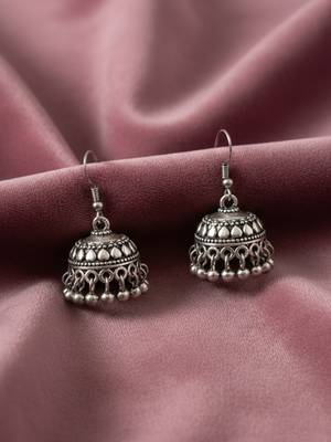 Nvr women traditional oxidized silver plated jhumkis earring set 3