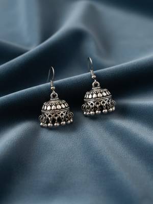 Nvr women traditional oxidized silver plated jhumkis earring set 4