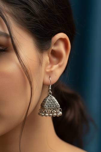 Nvr women's oxidized german silver jhumka earrings 