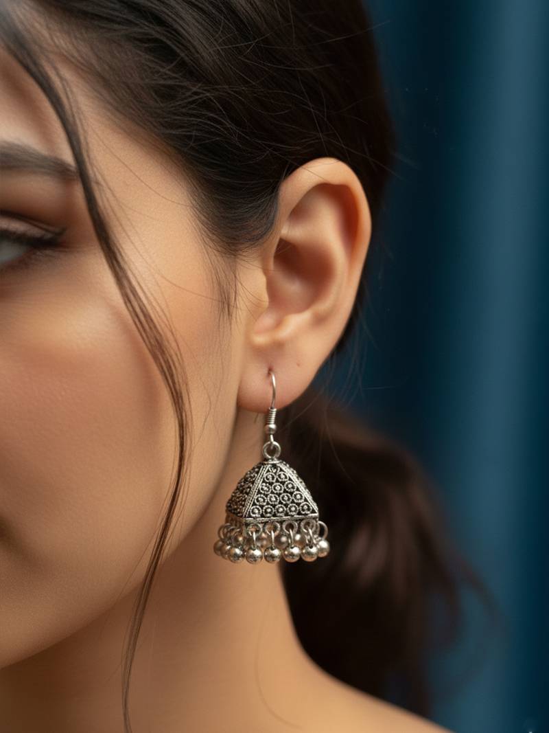 Nvr women's oxidized german silver jhumka earrings 