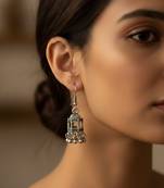 Nvr women traditional oxidized silver plated temple style jhumka earrings