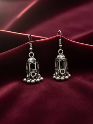 Nvr women traditional oxidized silver plated temple style jhumka earrings 2