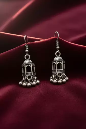 Nvr women traditional oxidized silver plated temple style jhumka earrings