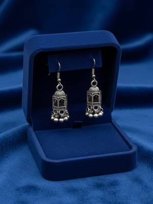 Nvr women traditional oxidized silver plated temple style jhumka earrings 3
