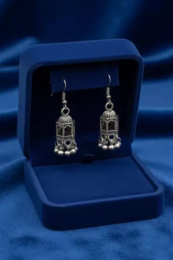 Nvr women traditional oxidized silver plated temple style jhumka earrings