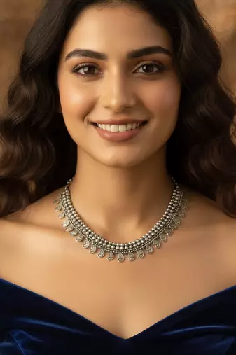 Nvr women german oxidized silver plated leaf choker necklace