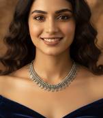 Nvr women german oxidized silver plated leaf choker necklace