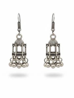 Nvr women traditional oxidized silver plated temple style jhumka earrings 4