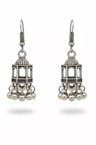 Nvr women traditional oxidized silver plated temple style jhumka earrings