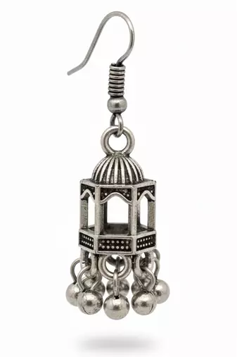 Nvr women traditional oxidized silver plated temple style jhumka earrings