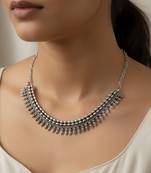 Nvr women oxidized silver plated tribal leaf choker necklace