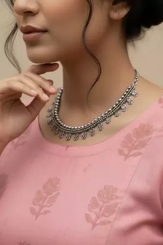 Nvr women oxidised silver plated choker necklace with paisley drops