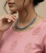 Nvr women oxidised silver plated choker necklace with paisley drops