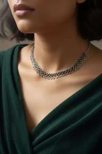 Nvr women oxidized silver plated tribal ring necklace