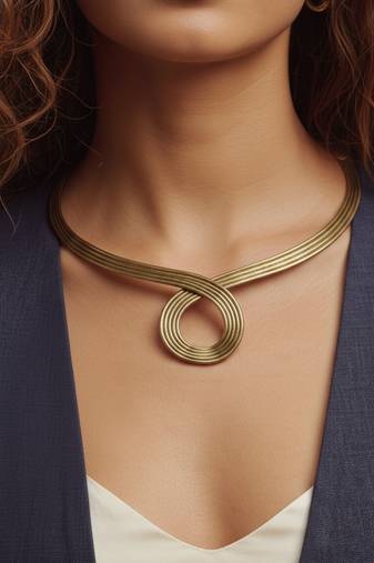 Nvr women's minimalist gold plated wire choker necklace