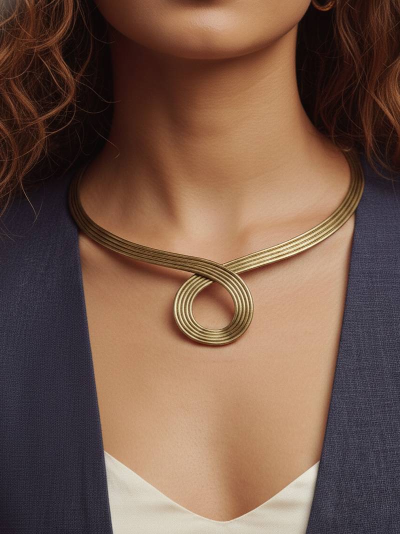 Nvr women's minimalist gold plated wire choker necklace