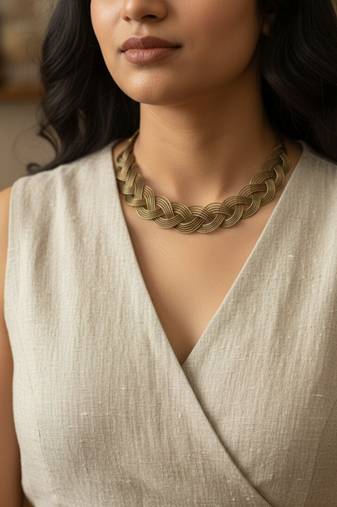 Nvr women torque style crisscross flexible choker gold plated necklace 