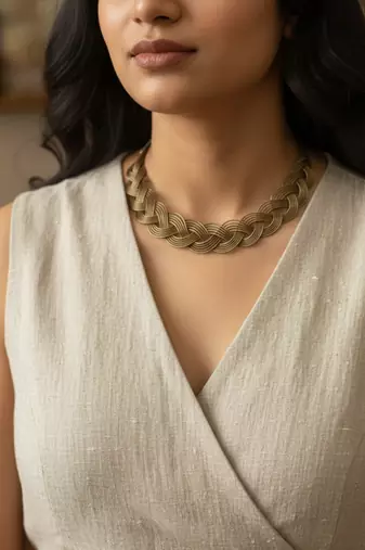 Nvr women torque style crisscross flexible choker gold plated necklace 