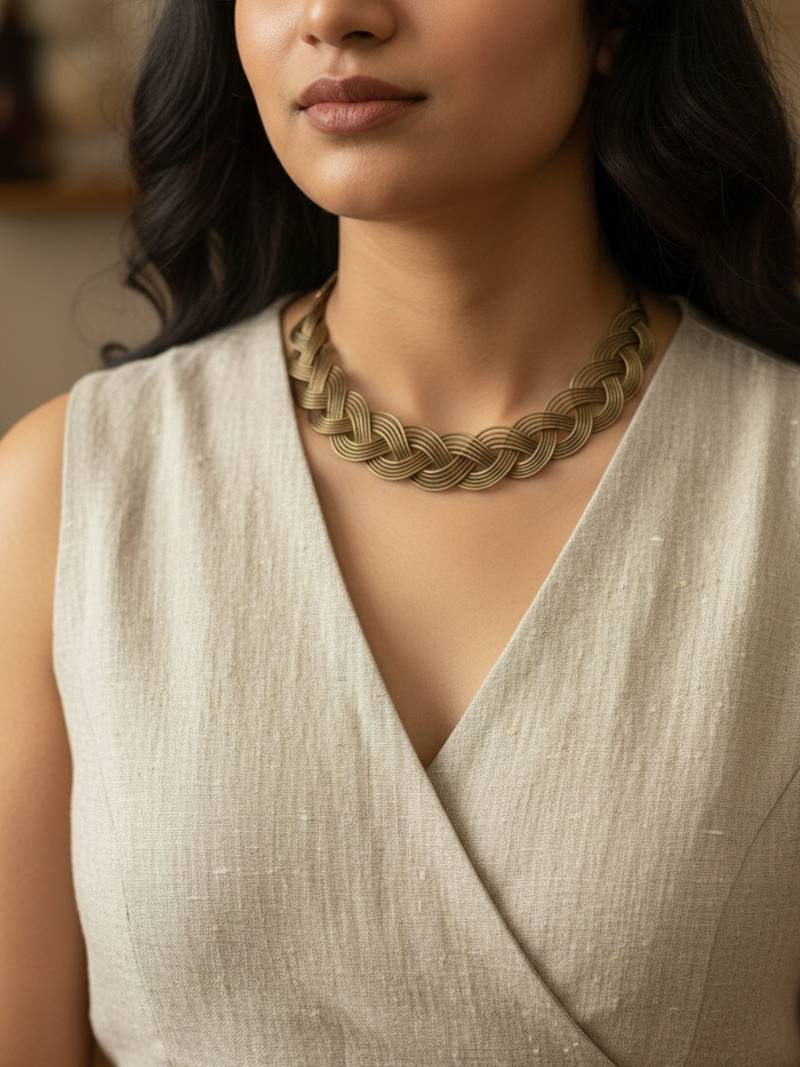 Nvr women torque style crisscross flexible choker gold plated necklace 