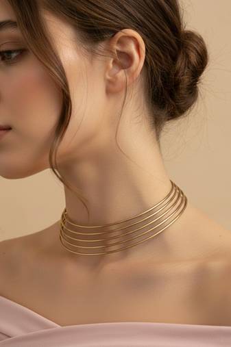 Nvr women handmade gold-plated multilayered hasli choker necklace